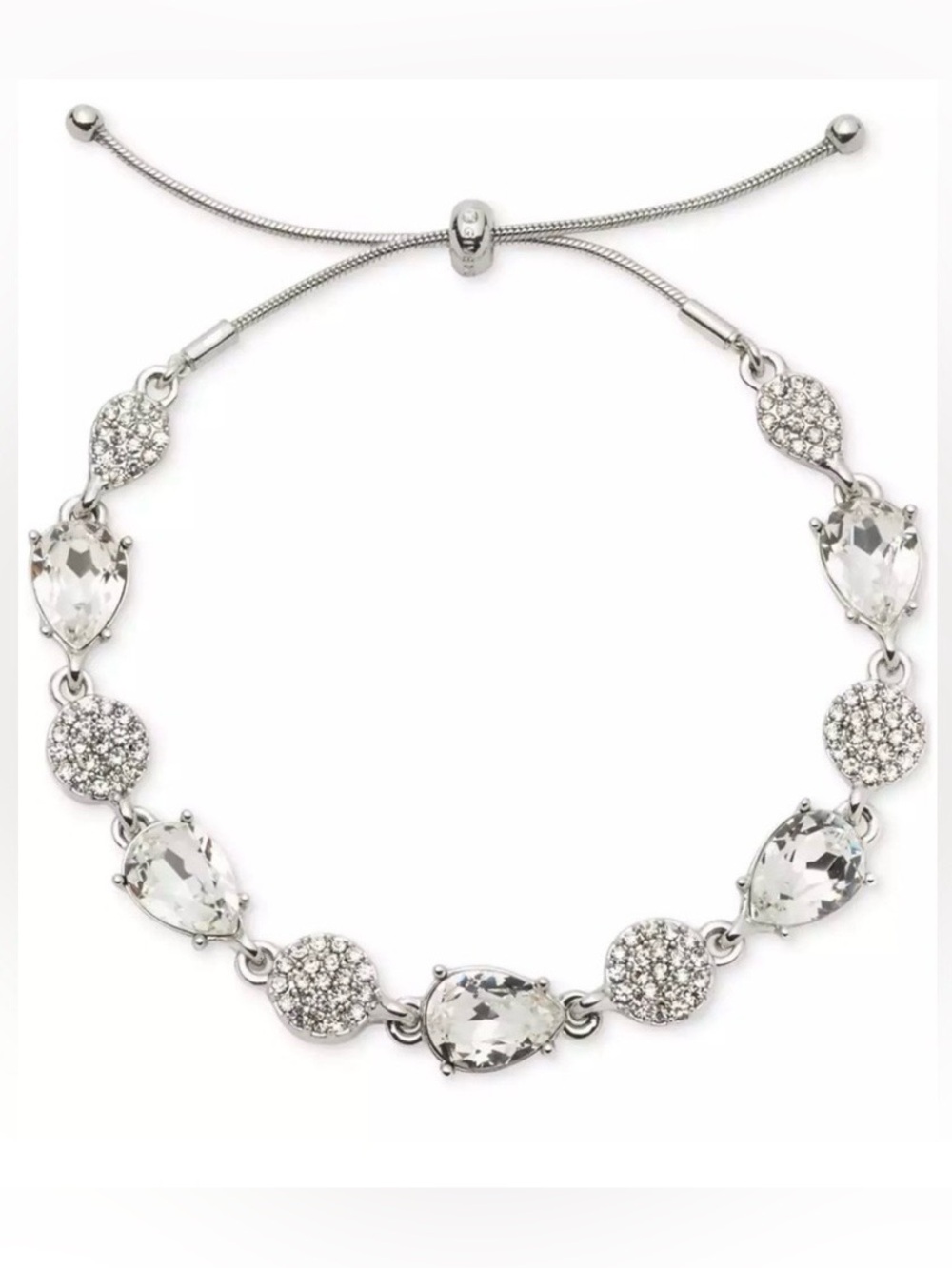 Givenchy Silver Crystal Teardrop & Pavé Adjustable Bracelet NWT